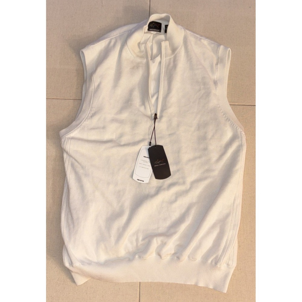 NWT Greg Norman Men's Ivory Knit Golf Sweater Vest, Pima Cotton, Size M